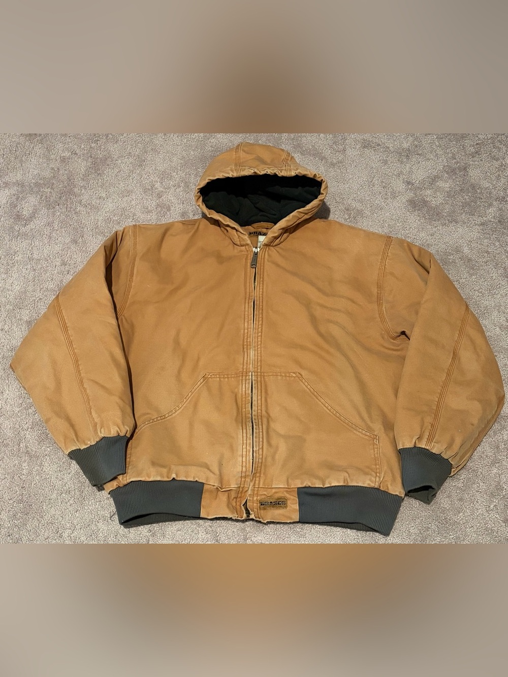 Brazos Men’s Work Force Brown Canvas Quilted Full Zip Jacket Size Large